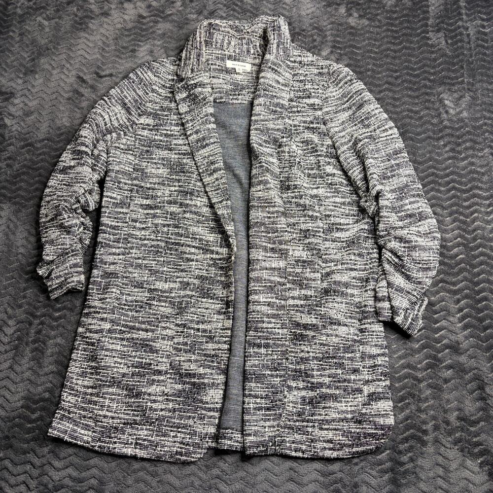 Max Studio Black/white Marled Ruched Sleeve Jacket Size Medium